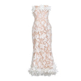 Retro Court Style Thoracic Dress 2025 Summer New Flower Embroidery Mesh Splicing Bag-Groom Dress Woman