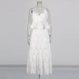 Niche Wind 2025 Summer New Sling Ribbon Leaves Design Three-Dimensional Flower Half-Body Dress Suit Woman