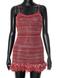 Women's Sleeveless Twisted U Tie Sling Hollow Wool Dress DJPT