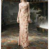 Super Fairy Flower Net Dress Romantic Chic Waist Fishtail Sling Skirt 2024 New