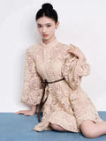 Autumn And Winter Australian Trendy Brand Lin Yuner Star Of The Same Retro Hollow Lace Lantern Sleeve Dress