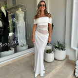 Women's First-Word Neckline Mesh Splicing Bare Waist Repair Folding Bag Of Hips Skirt DJPT