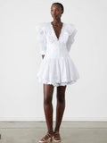 Style Sexy Deep V-Dressed With Lotus Leaf Side Bubble Sleeves Short-Sleeved Blue Dress Dress Dress Short Dress Woman