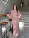 Half-High Collar Cover Fashion Languid Knitted Long Dress In Autumn And Winter 2024