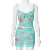 Women's 2024 Summer New Printd Suspension Bundles Low-Waisted Short Dress Set DJPT