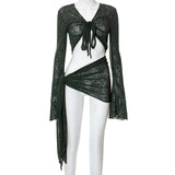 Eye Tuff Strap Long Sleeve Wrapped Blouse Casual Half-Skirt Set Summer New Women's Clothing DJPT