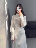 Autumn New Folding Belt Design Court Style Dress