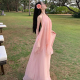 Wearing A Suit Hottie Bare Back Irregular Hanging Neck Vest Top Girl Summer 100 Folded Skirt Two Sets