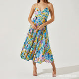 Summer New Fashion Colorful Printing Press Folding Sling Dress