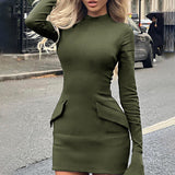 Autumn New Fashion Sexy Hottie Bag Hip Dress Temperament Professional Style Long-Sleeved Dress Woman DJPT