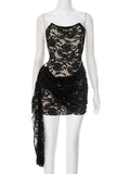 Women's New Lace Ribbon With Braided Tight-Graced Left A Short Dress DJPT