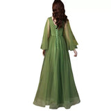 Dress Women 2025 New Long Green Large-Size Annual Conference Host Banquet Performance Fluffy Temperament Dress