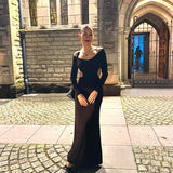 Sexy Bare Back Chain Long-Sleeved Temperament Dress Female New Hot Girl Open Fork Dress DJPT