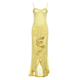 Autumn And Winter Women's New Temperament Sexy Bareback Mesh Sling Dress Solid Color Dress HZ0628