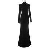 Women's High-Necked Long Sleeve Pad Shoulder-Scratted Tossed Fishtail Skirt DJPT