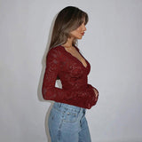 Autumn 2025 New Women's Dresses Sexy Vicaric V-Necked Lace Long Sleeve Blouse DJPT