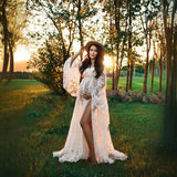 Bohemian Pregnant Woman Lace V Collar High-Waisted Dress Pregnant Woman Photo Photo Drag Skirt Maternity