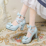 Sweet Bow Lolita Lace Candy Shoes Coarse Heel Single Shoes 32-43 Shoes High Quality Shoes
