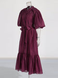 Retro Court Style Dress Spring 2025 New Bubble Sleeve Tie With High-End Long Dress Woman
