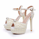 Cm High-Heeled Sandals Rice Pearl Fish Mouth High Heel Sandals Fine Heel Waterproof Table Bridal Wedding Dress Sandals High Quality Shoes