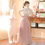 Design Fell Cherry Set Hanfu Women's Chinese Style Improvement Han Element Cloud Shoulder Shirt Half Skirt Set 9198
