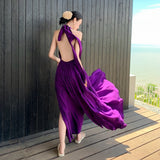 Temperament Tied With Hanging Neck Dress Female Summer New Hot Girl Bare Back Sexy Slimming A Word Dress