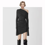 Simple Style Knitted Dress 2025 Spring New Word Collar Curved Knit Dress Woman