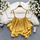 Summer Blouse Loose Lotus Side Shoulder Double Sleeveless Sleeveless Sling Sling Vest Woman DJPT