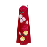 Stitching Three-Dimensional Decoration 2025 New Sling Skirt Loose Waist Long Solid Color Dress Women's Summer