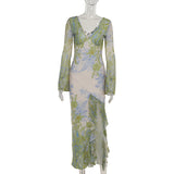 Autumn 2025 New Long Dress Temperament Body Printing Irregular Hem Dress Woman DJPT