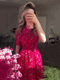Summer New Temperament Elegant Women's Printed Dress Round Five-Sleeve One-Step Skirt