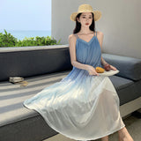 Seaside Resort Wind Gradient Sling Dress Women's New Sleeveless Beach Dress Folds