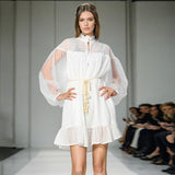 Vintage Dress Women's Dress 2025 Spring New Stand-Necked Lace Lantern Sleeve With Short Skirt