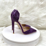 Purple Embossed High Heels 12CM Pointed Thin-Heeled Women's Shoes Sandals High Quality Shoes