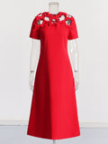 French Dress 2025 Spring New Red Collar Three-Dimensional Bow Spliced Hollow Dress Women's Dress