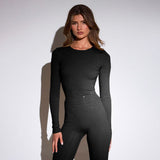 Round Collar Hot Drill Fine Long-Sleeved Top Woman 2025 Autumn New Fashion Pure Color Top Lady DJPT