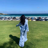 Unique Embroidered Blue Shirt Broad Leg Pants Two Sets Of Women 2025 Early Spring Wear