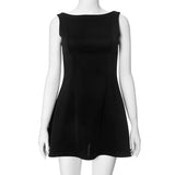 New Women's Solid Color Round Neckless Sleeveless High-Waisted Dress DJPT