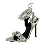 Heels 2025 New Sexy Cross-Lace With Water Toe Summer With High Heel Sandals High Quality Shoes