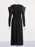Retro-Styled Niche 2025 Summer New Round-Neck Long-Sleeved Yarn Bow Design Women's Dress