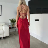 Sexy V-Neck Open Fork In 2024 Solid-Colored Banquet Showback Dress