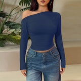 Autumn 2025 New Women's Clothing Fashion Style Casual Shoulder-Slender Long-Sleeved Top Lady DJPT