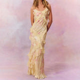 Elegant Tea Break Dress 2025 Summer New Slings Print Backs To The Leaves Of The Dress Woman HZ0628