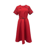 Temperament Famous Style Dress 2025 Summer New Nail Drill Three-Dimensional Flowers Hollow Waist Thin Dress