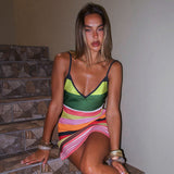 Women's Spring And Summer New Sleeveless V-Necked Printed Suspension Dress DJPT