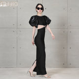 Round Collar Bubble Sleeve Nail Beads Hollow Bow Dress Sexy Bare Back Bandage Dress