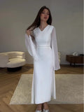 Women's Clothing 2024 Autumn New Fashion V-Neck Long-Sleeved Bag Hip Pencil Dress