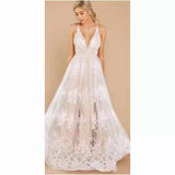 Sling With Deep V Sexy Mesh Embroidered Dress Maternity