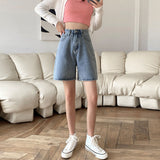 Five-Legged Trousers Wide-Legged Denim Shorts Women's Summer In Thin High-Waisted Loose 5 Percent Straight Trousers DJPT