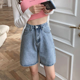 Five-Legged Trousers Wide-Legged Denim Shorts Women's Summer In Thin High-Waisted Loose 5 Percent Straight Trousers DJPT
